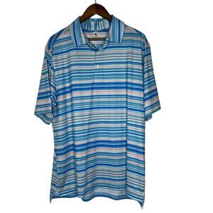 Southern Proper Men's XL Striped Polo Shirt Blue Pink Performance Stretch Preppy